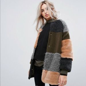 NWT Noisy May Patchwork Faux Fur Coat Size 4